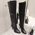 YSL 26S JANIS KNEE-HIGH BOOTS 90 MM IN BLACK SUEDE
