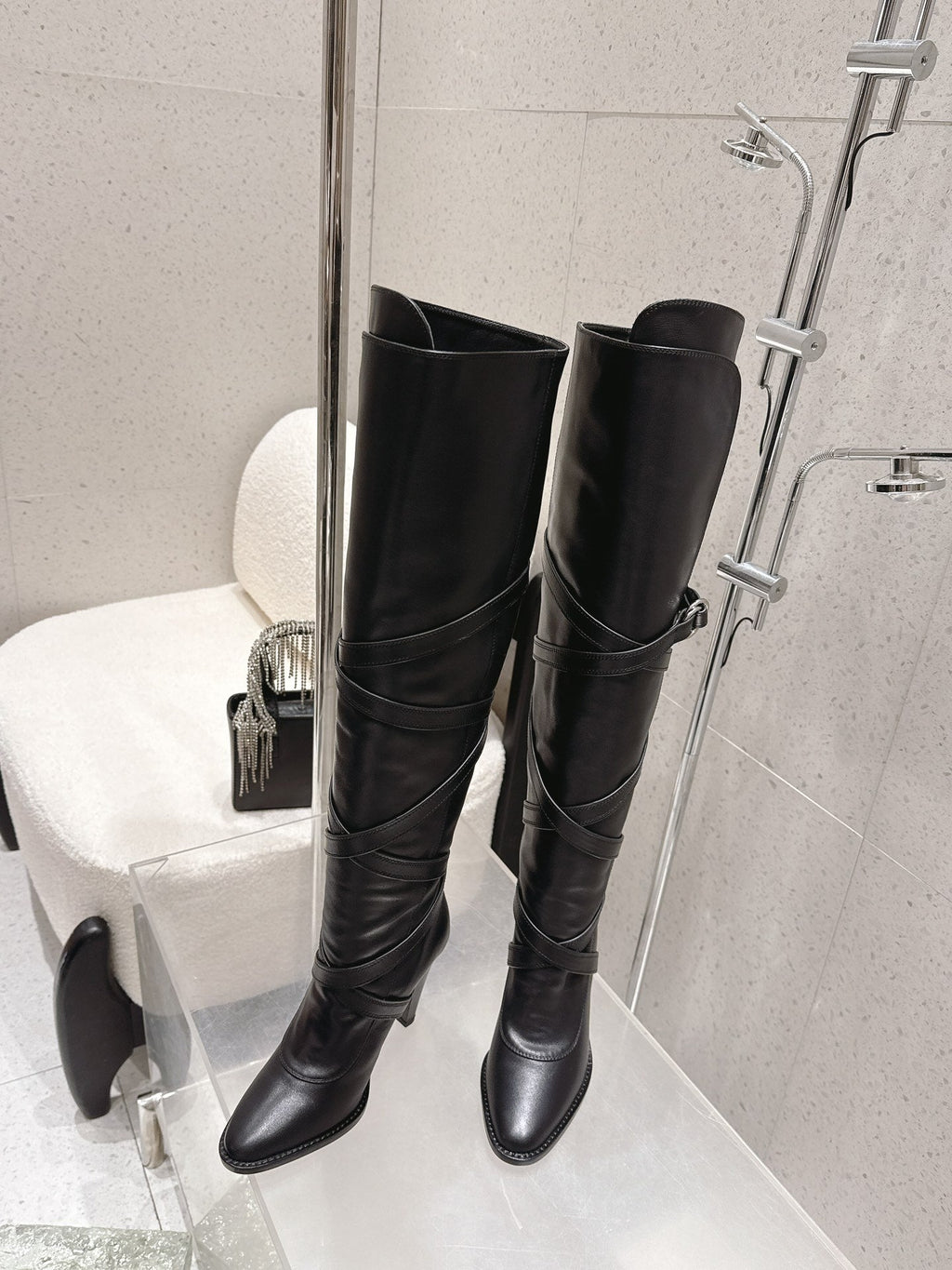 YSL 26S JANIS KNEE-HIGH BOOTS 90 MM IN BLACK SUEDE