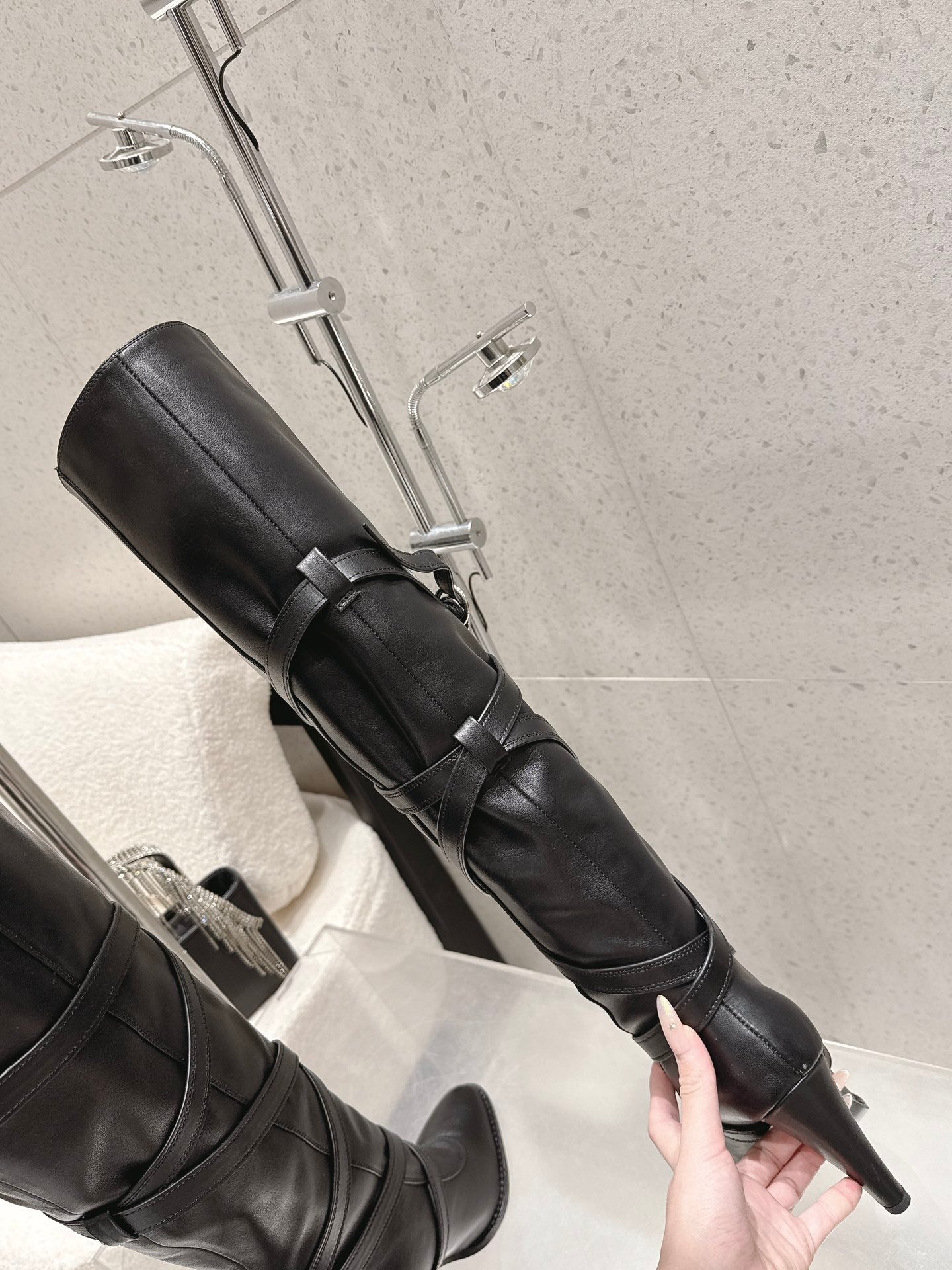 YSL 26S JANIS KNEE-HIGH BOOTS 90 MM IN BLACK SUEDE