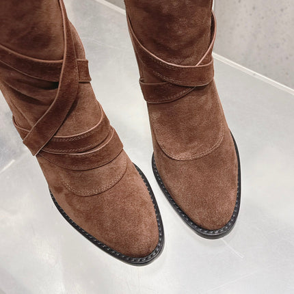 YSL 26S JANIS KNEE-HIGH BOOTS 90 MM IN BROWN SUEDE
