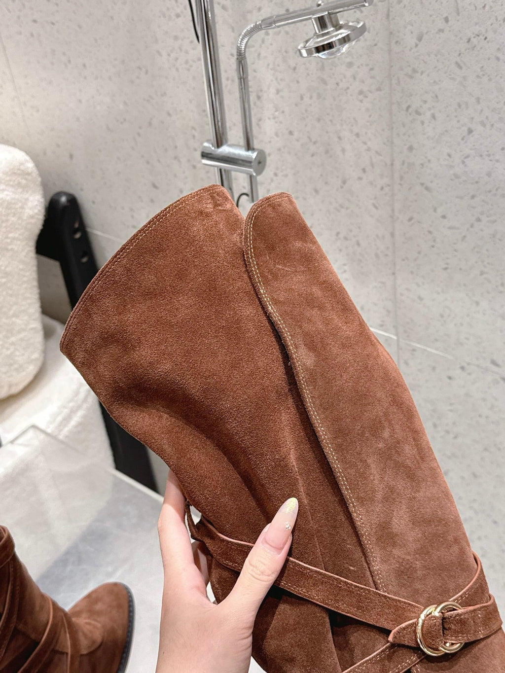 YSL 26S JANIS KNEE-HIGH BOOTS 90 MM IN BROWN SUEDE