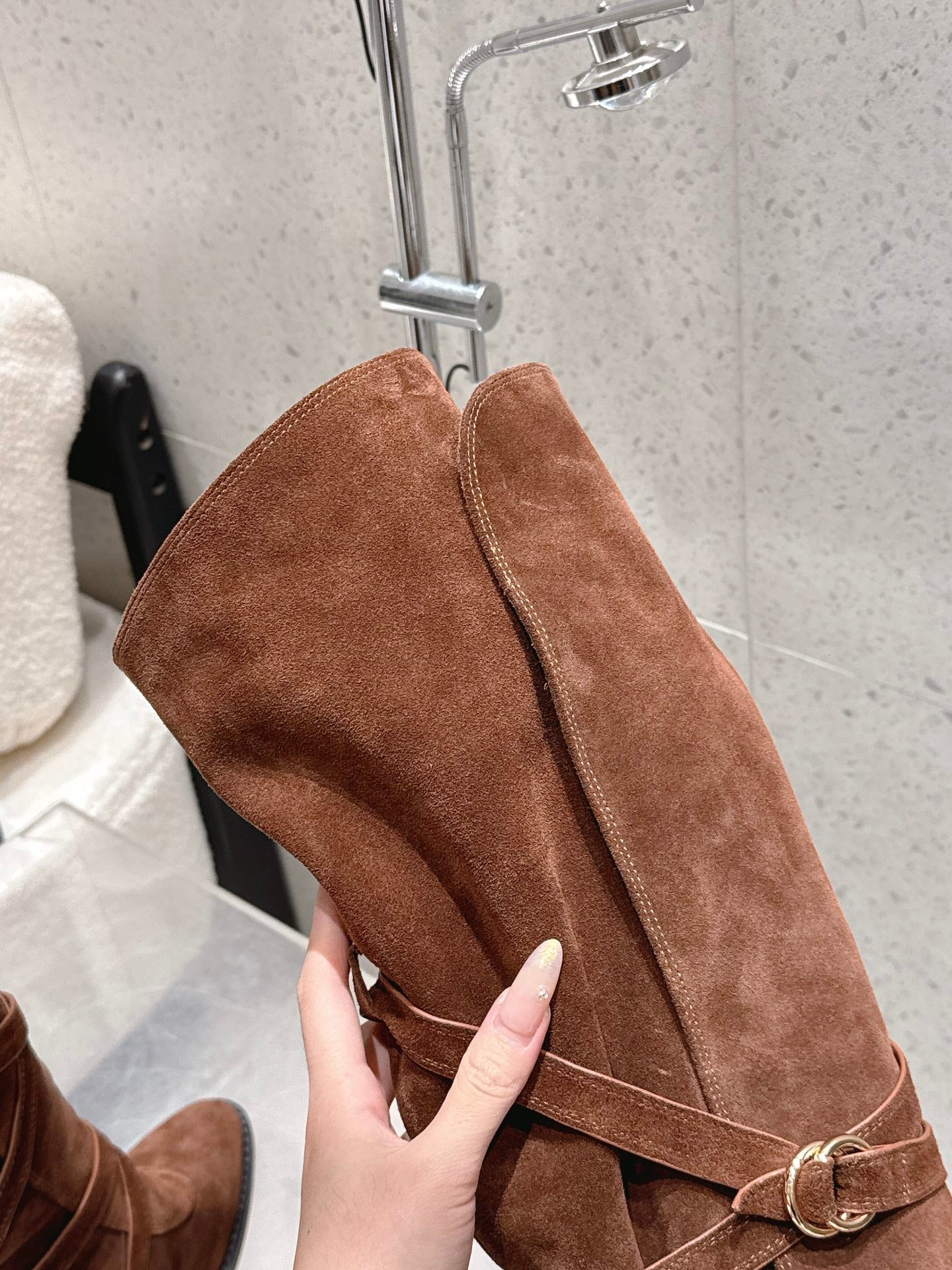 YSL 26S JANIS KNEE-HIGH BOOTS 90 MM IN BROWN SUEDE