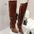 YSL 26S JANIS KNEE-HIGH BOOTS 90 MM IN BROWN SUEDE