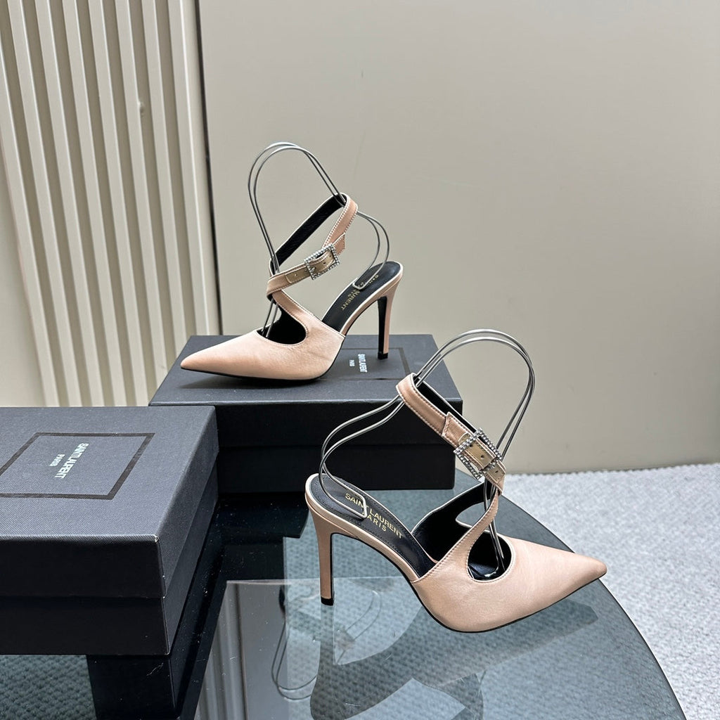 SL CROSS-STRAP SLINGBACK PINK NUDE SATIN