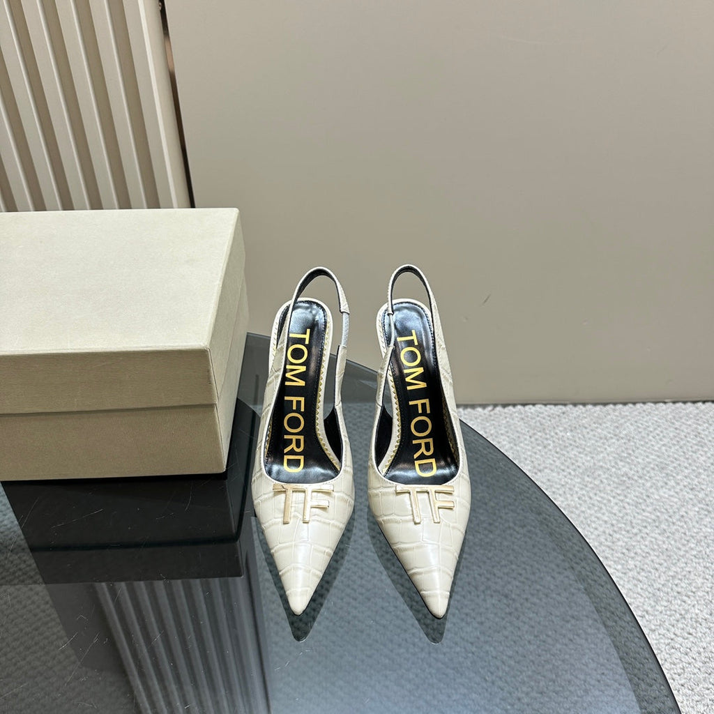 ANGELINA 10 CM SLINGBACK IN WHITE CROCODILE PATTERN CALFSKIN
