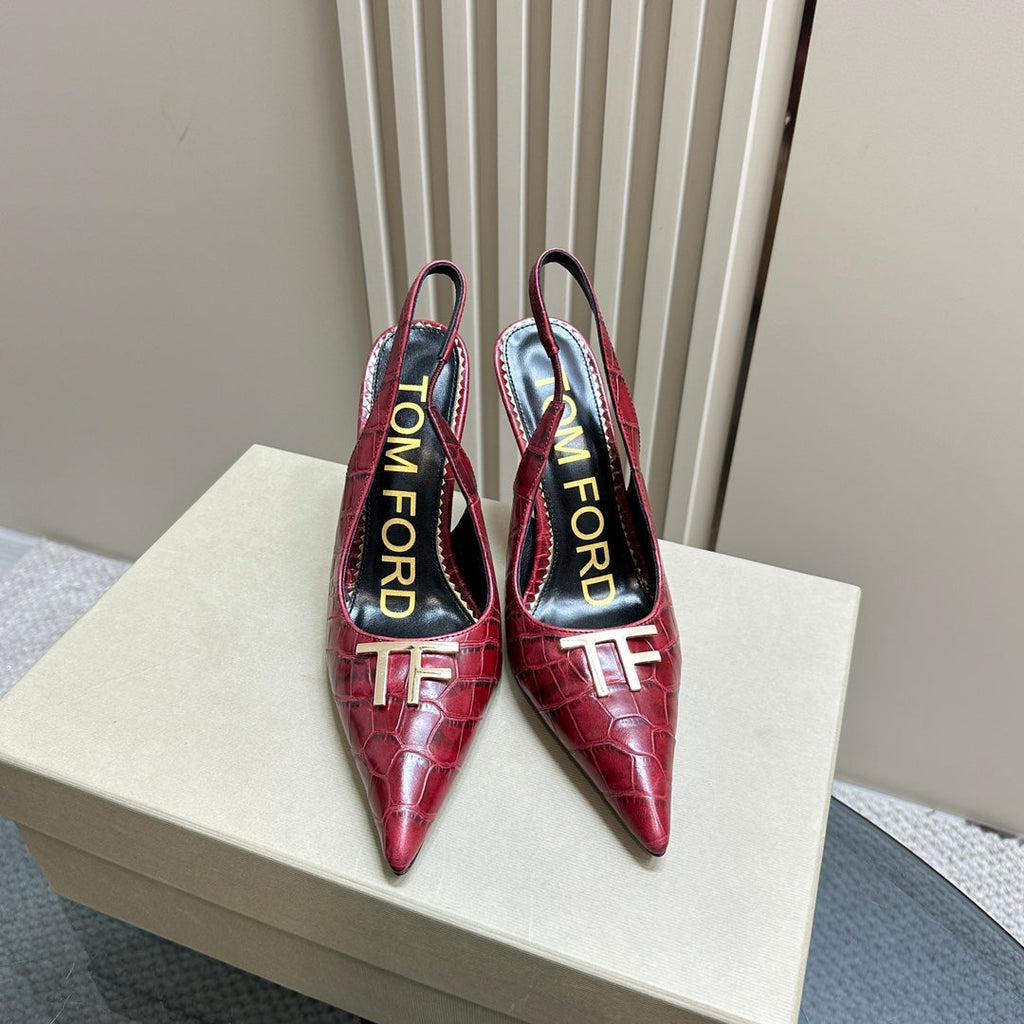 ANGELINA 10 CM SLINGBACK IN SCARLET RED CROCODILE PATTERN CALFSKIN