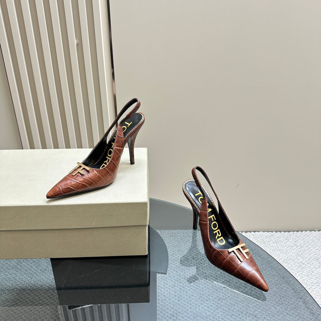 ANGELINA 10 CM SLINGBACK IN PENNY BROWN CROCODILE PATTERN CALFSKIN
