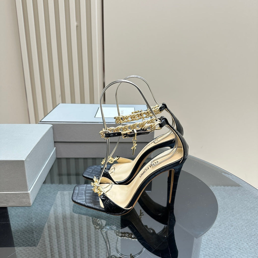HIGH-HEELED SANDAL IN BLACK CALFSKIN