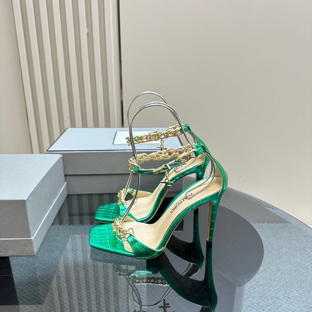 HIGH-HEELED SANDAL IN GREEN MINT CALFSKIN