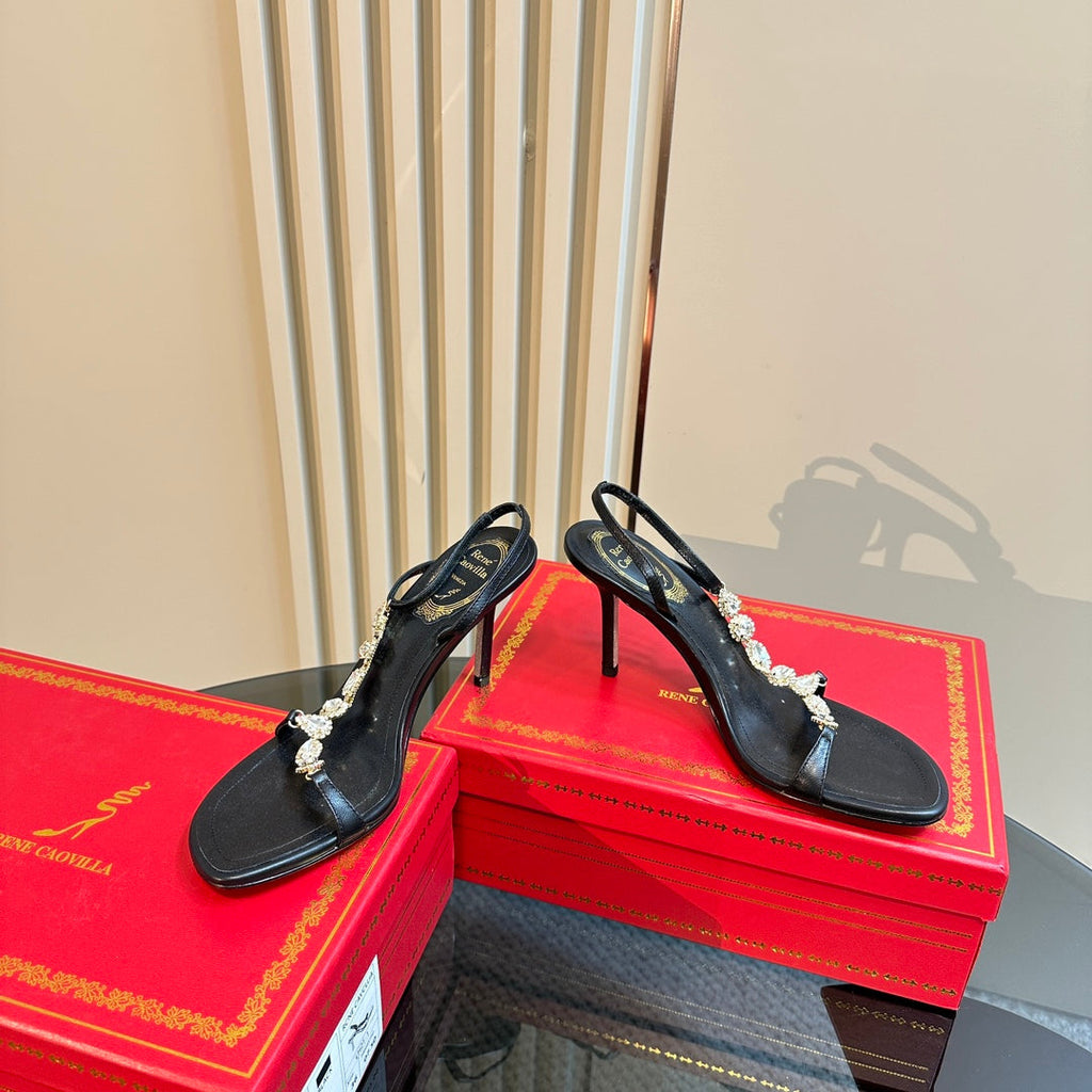 HIGH HEEL 80 MM IN BLACK CALFSKIN WITH RHINESTONES