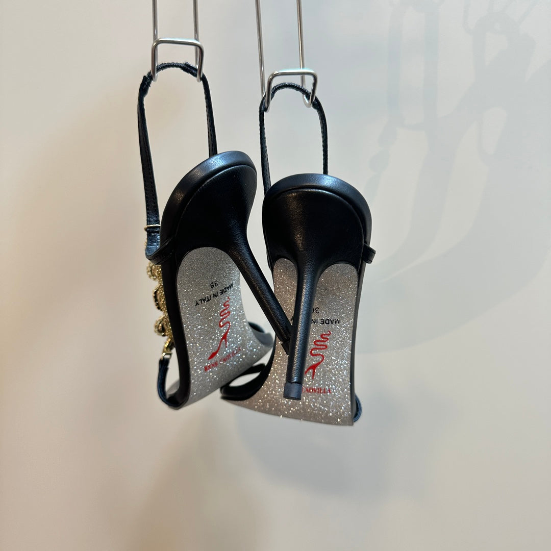 HIGH HEEL 80 MM IN BLACK CALFSKIN WITH RHINESTONES