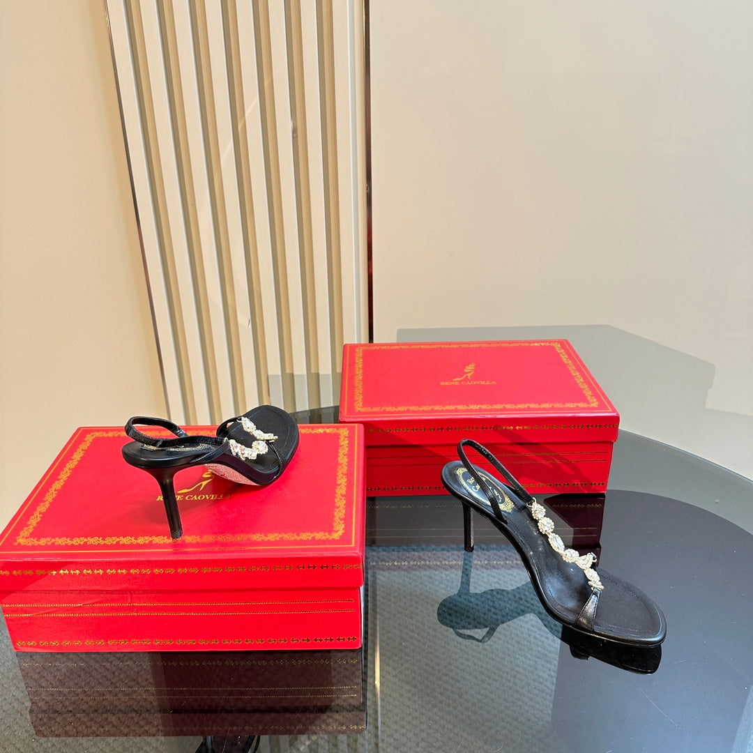 HIGH HEEL 80 MM IN BLACK CALFSKIN WITH RHINESTONES