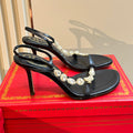 HIGH HEEL 80 MM IN BLACK CALFSKIN WITH RHINESTONES