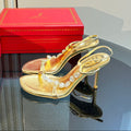 HIGH HEEL 80 MM IN GOLD CALFSKIN WITH RHINESTONES