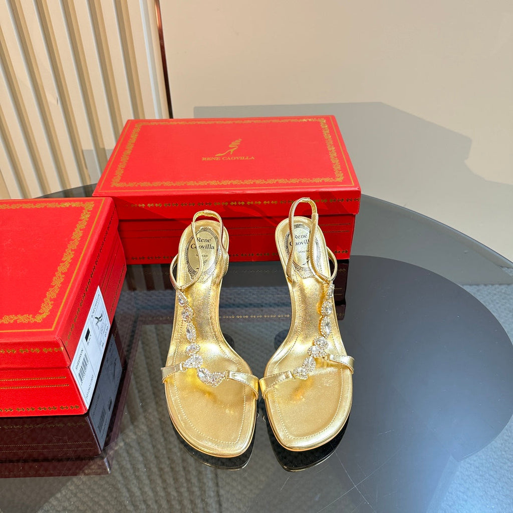 HIGH HEEL 80 MM IN GOLD CALFSKIN WITH RHINESTONES