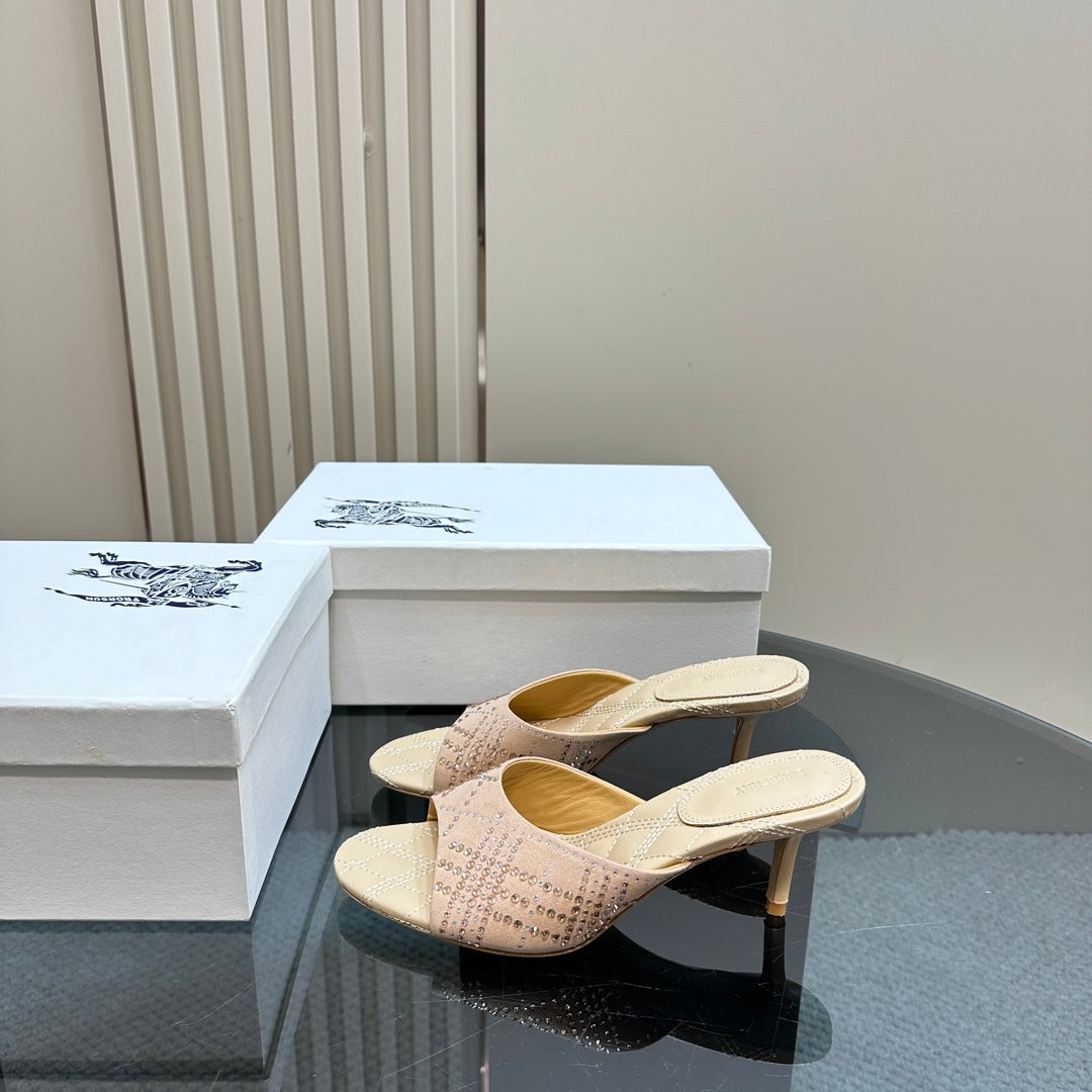BURBERRY 26S HIGH-HEELED SANDALS 70 MM IN BEIGE NUDE CALFSKIN AND SUEDE