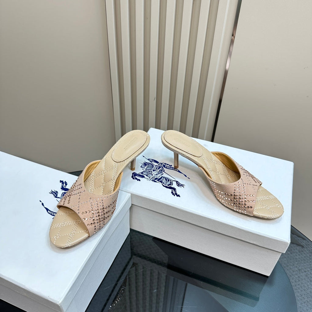 BURBERRY 26S HIGH-HEELED SANDALS 70 MM IN BEIGE NUDE CALFSKIN AND SUEDE