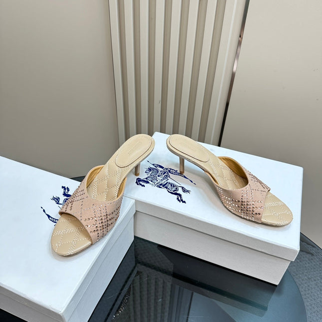 BURBERRY 26S HIGH-HEELED SANDALS 70 MM IN BEIGE NUDE CALFSKIN AND SUEDE