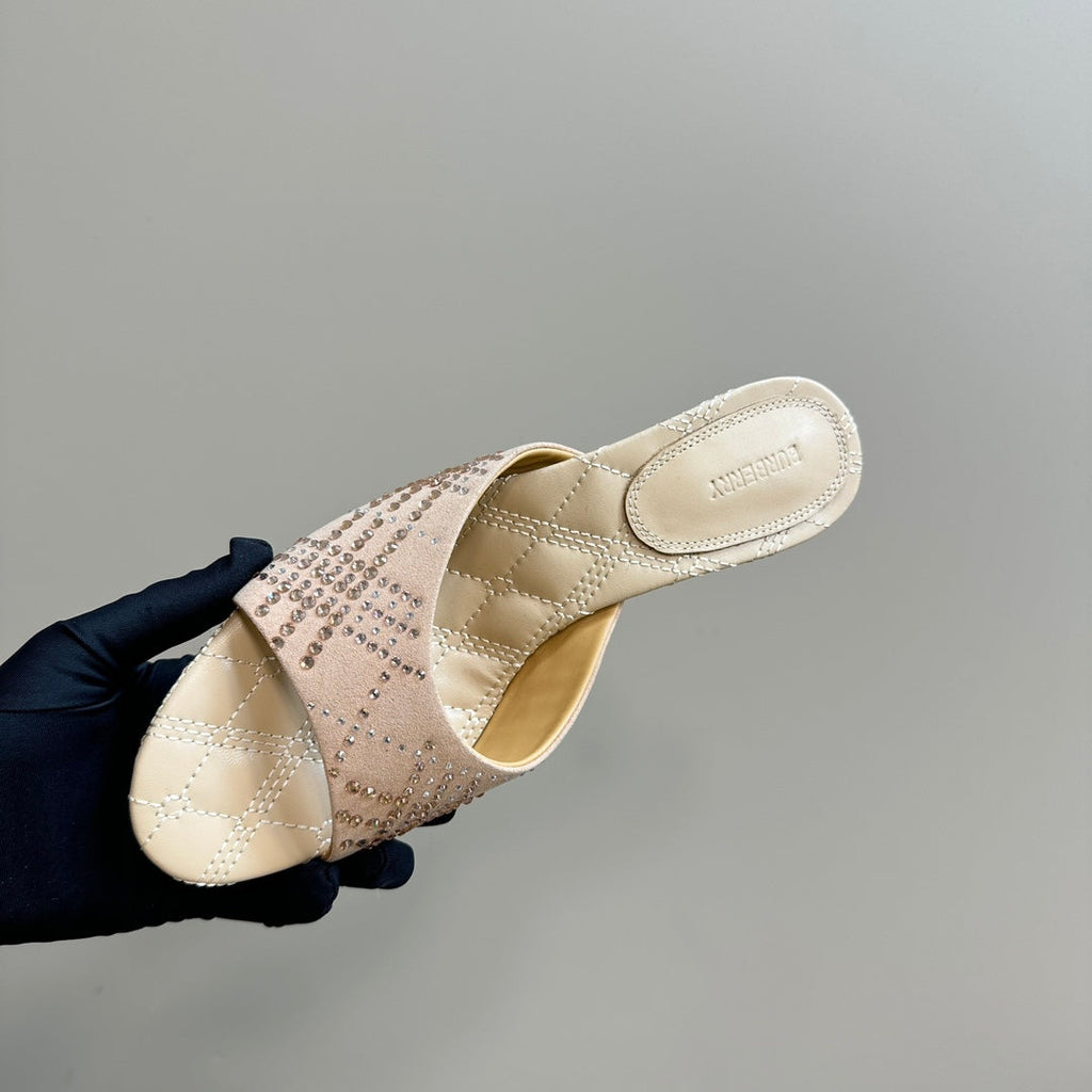 BURBERRY 26S HIGH-HEELED SANDALS 70 MM IN BEIGE NUDE CALFSKIN AND SUEDE