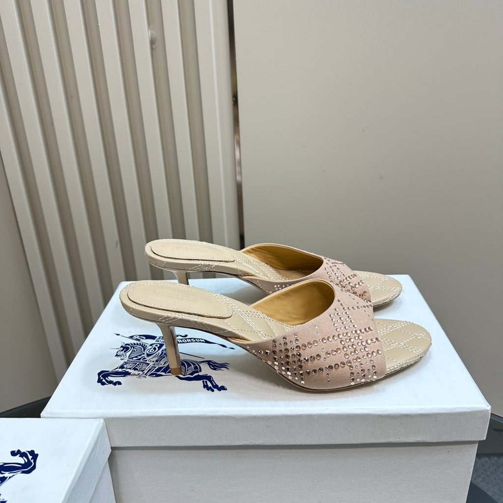 BURBERRY 26S HIGH-HEELED SANDALS 70 MM IN BEIGE NUDE CALFSKIN AND SUEDE