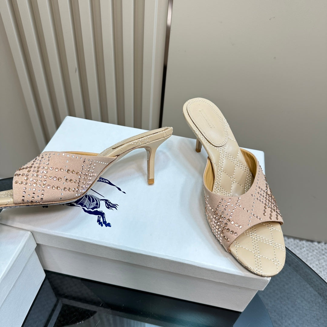 BURBERRY 26S HIGH-HEELED SANDALS 70 MM IN BEIGE NUDE CALFSKIN AND SUEDE