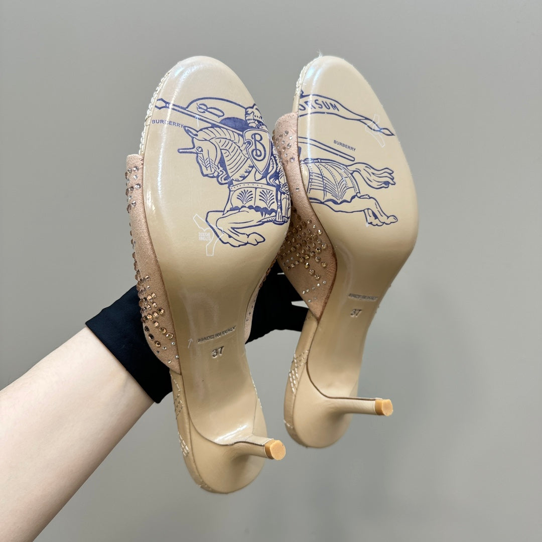 BURBERRY 26S HIGH-HEELED SANDALS 70 MM IN BEIGE NUDE CALFSKIN AND SUEDE