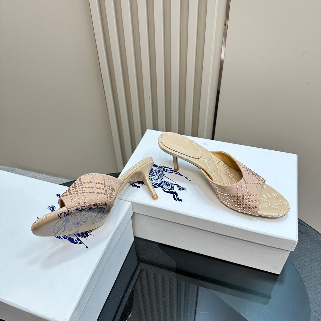 BURBERRY 26S HIGH-HEELED SANDALS 70 MM IN BEIGE NUDE CALFSKIN AND SUEDE