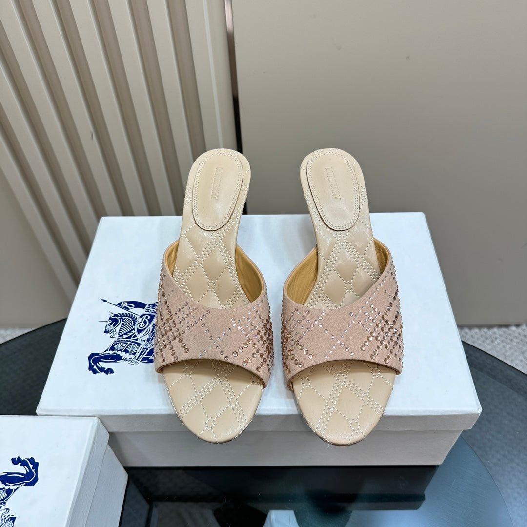 BURBERRY 26S HIGH-HEELED SANDALS 70 MM IN BEIGE NUDE CALFSKIN AND SUEDE