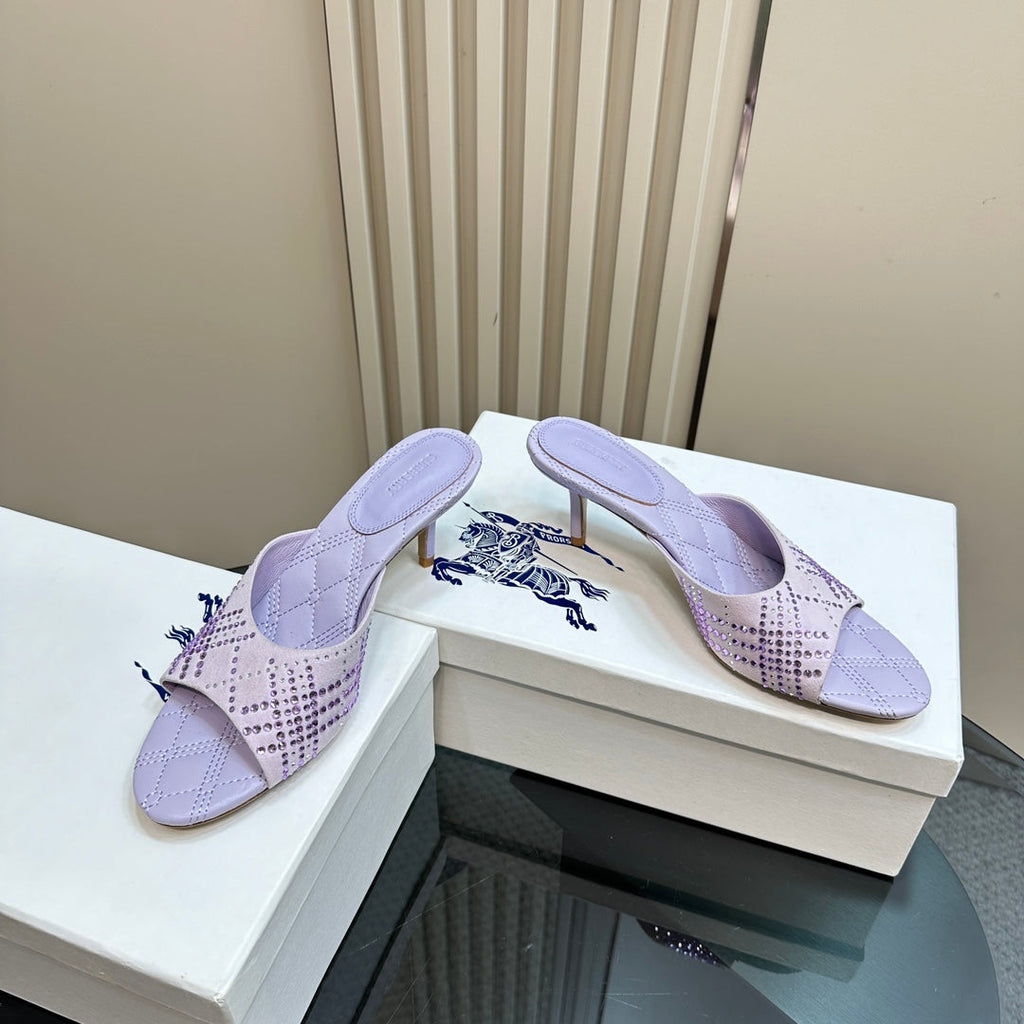 BURBERRY 26S HIGH-HEELED SANDALS 70 MM IN LIGHT PURPLE CALFSKIN AND SUEDE