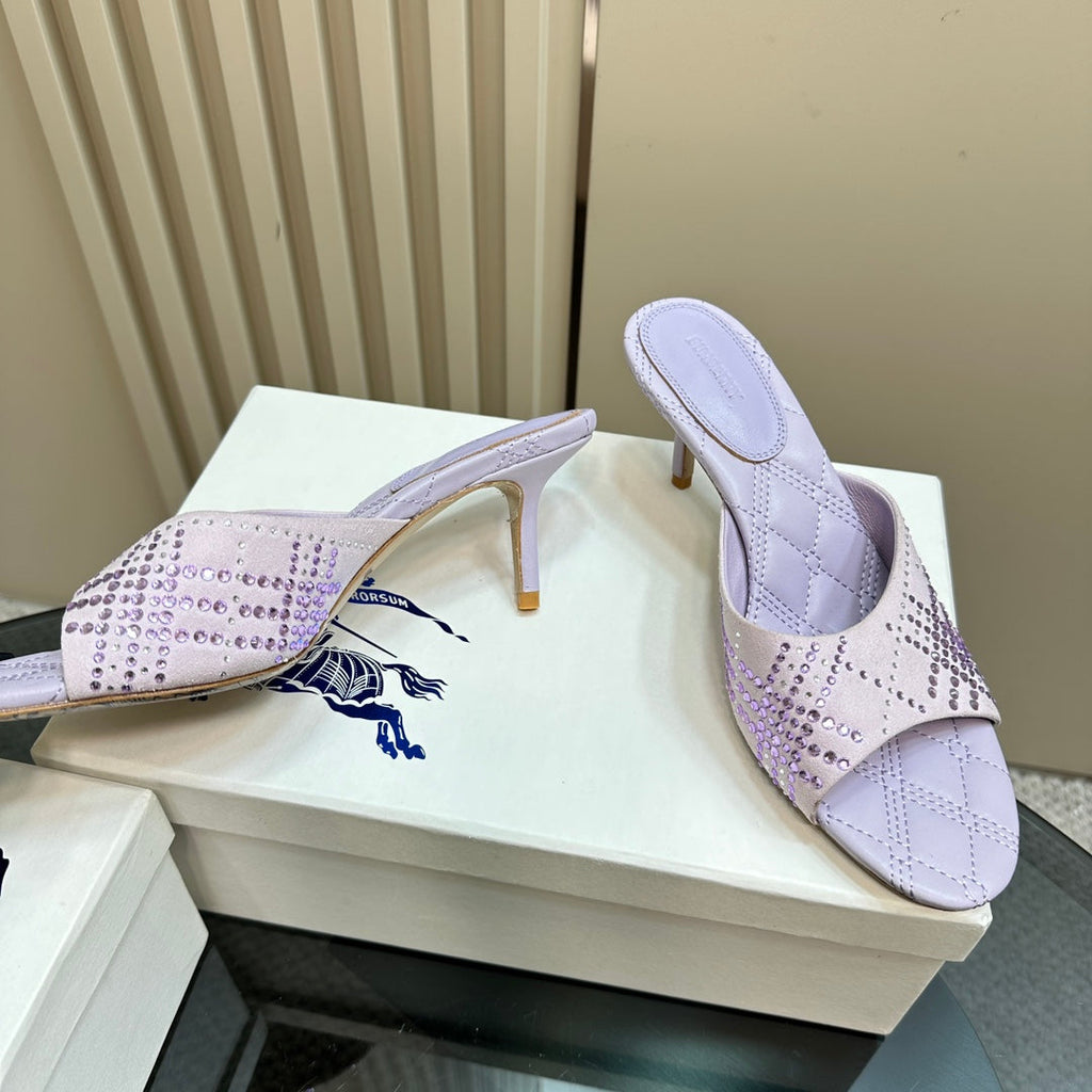 BURBERRY 26S HIGH-HEELED SANDALS 70 MM IN LIGHT PURPLE CALFSKIN AND SUEDE