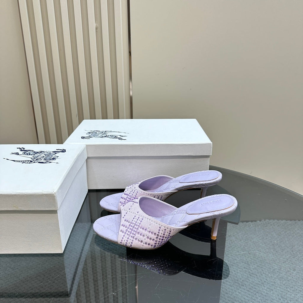 BURBERRY 26S HIGH-HEELED SANDALS 70 MM IN LIGHT PURPLE CALFSKIN AND SUEDE