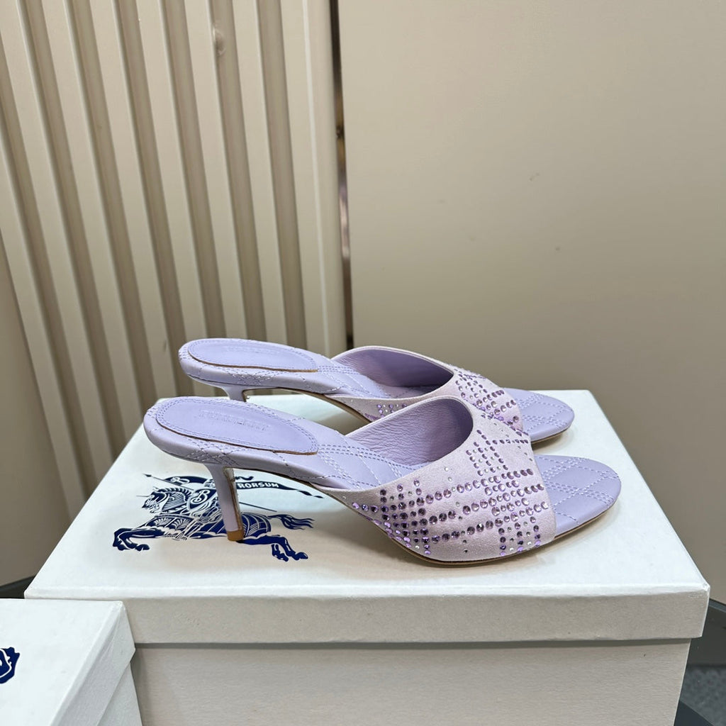 BURBERRY 26S HIGH-HEELED SANDALS 70 MM IN LIGHT PURPLE CALFSKIN AND SUEDE