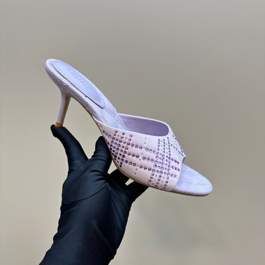 BURBERRY 26S HIGH-HEELED SANDALS 70 MM IN LIGHT PURPLE CALFSKIN AND SUEDE