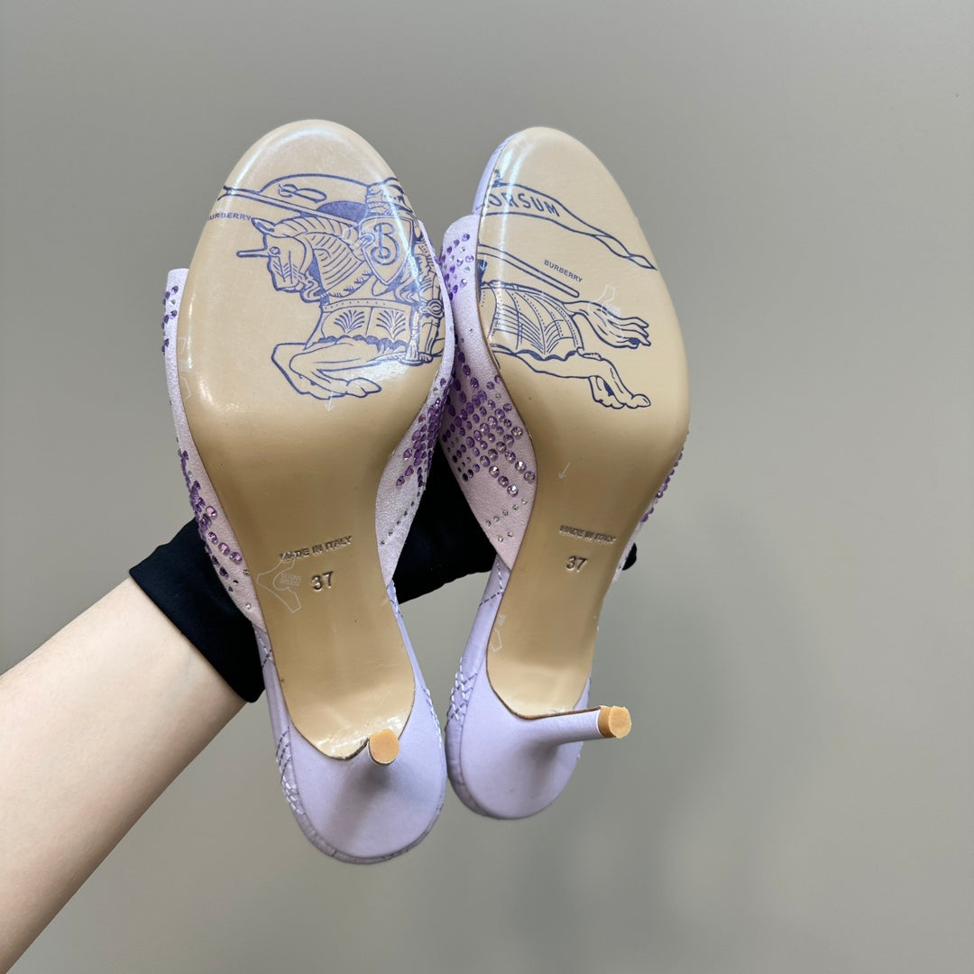 BURBERRY 26S HIGH-HEELED SANDALS 70 MM IN LIGHT PURPLE CALFSKIN AND SUEDE
