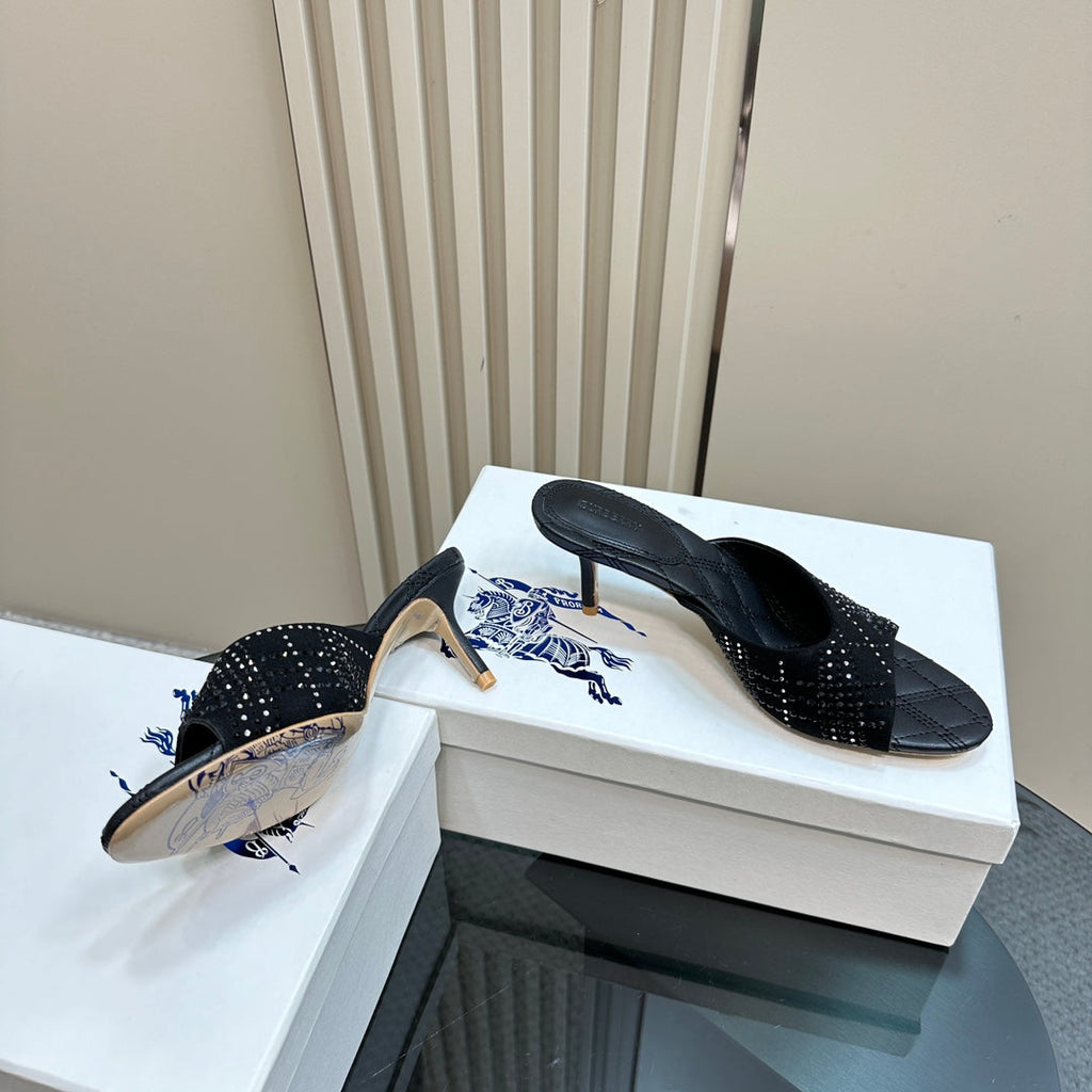 BURBERRY 26S HIGH-HEELED SANDALS 70 MM IN BLACK CALFSKIN AND SUEDE