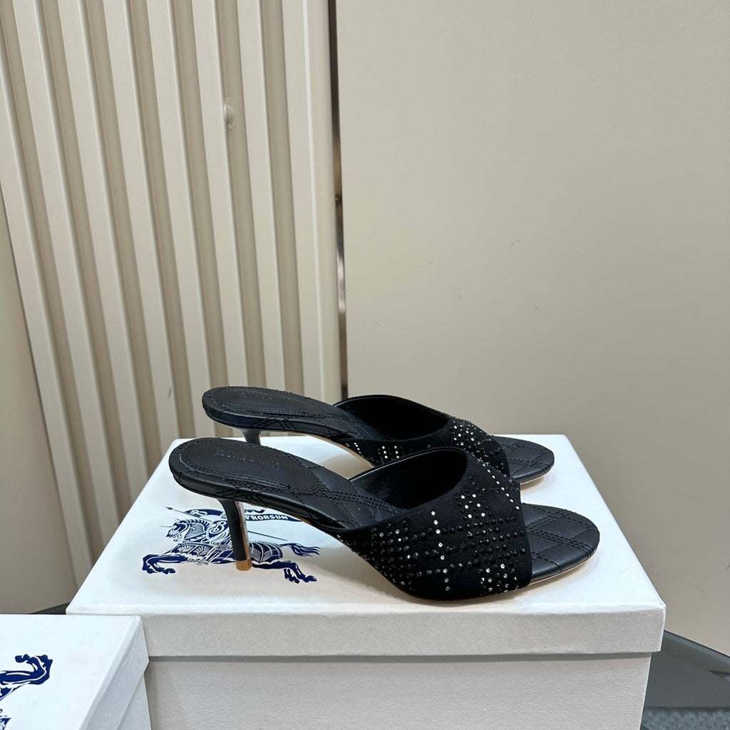 BURBERRY 26S HIGH-HEELED SANDALS 70 MM IN BLACK CALFSKIN AND SUEDE