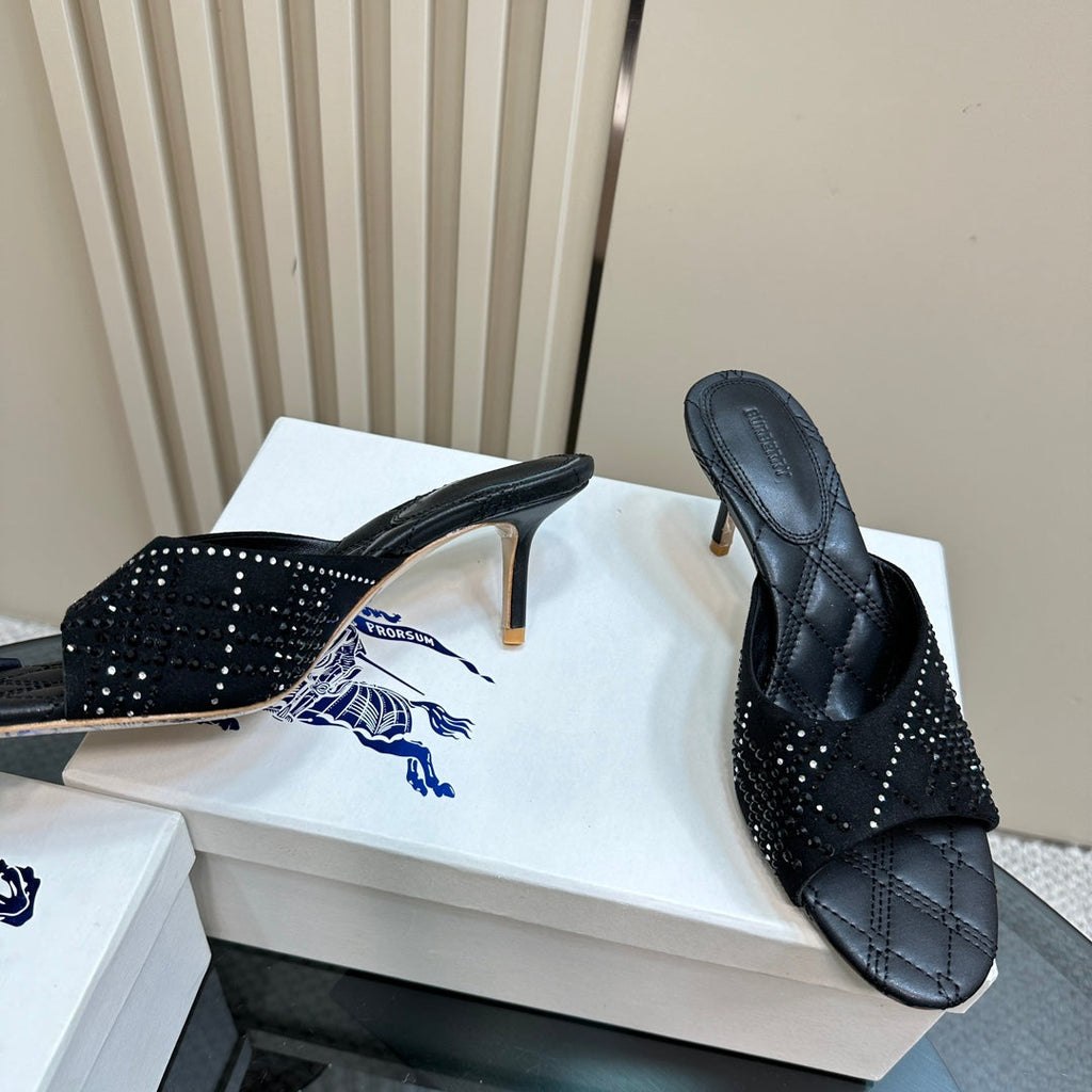 BURBERRY 26S HIGH-HEELED SANDALS 70 MM IN BLACK CALFSKIN AND SUEDE