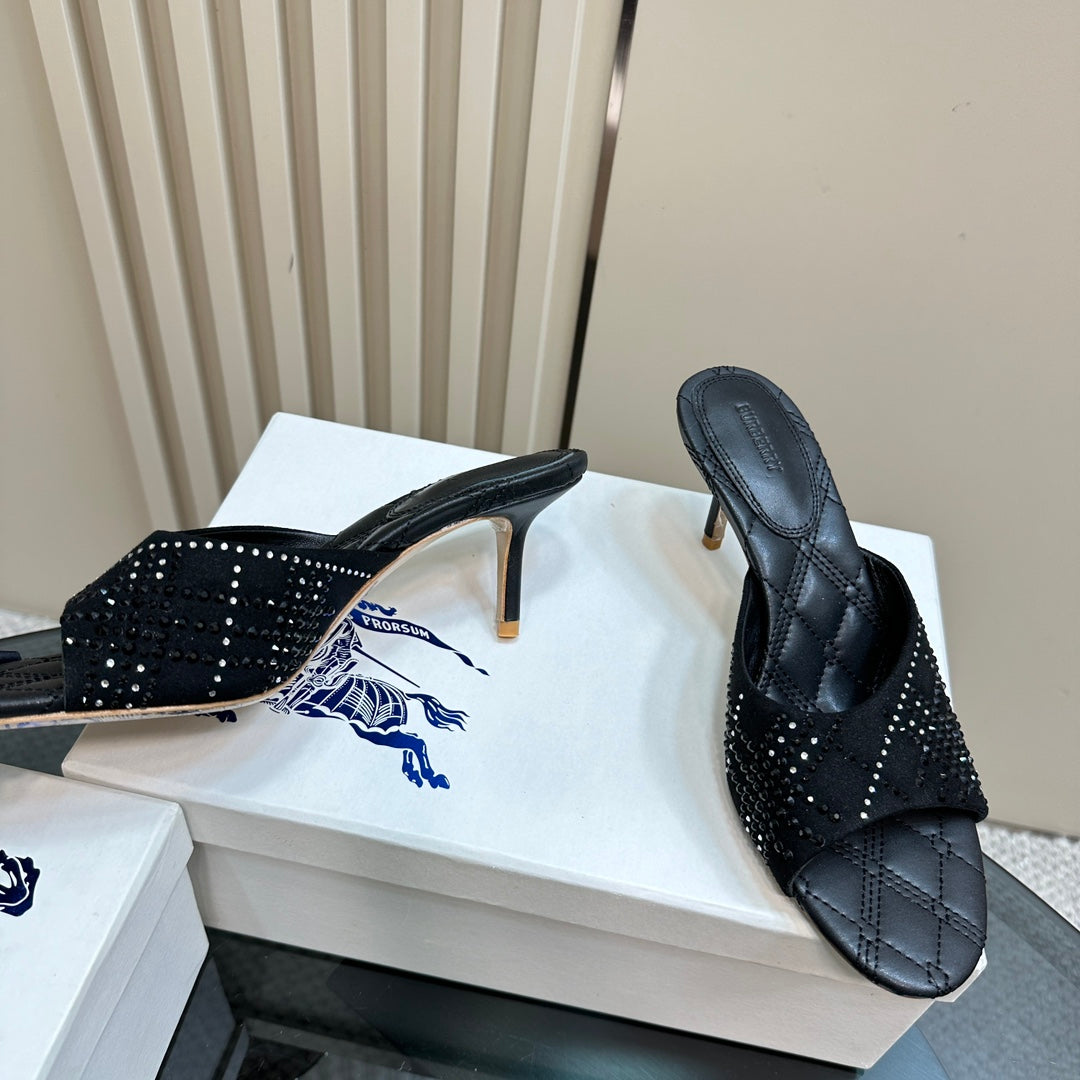 BURBERRY 26S HIGH-HEELED SANDALS 70 MM IN BLACK CALFSKIN AND SUEDE