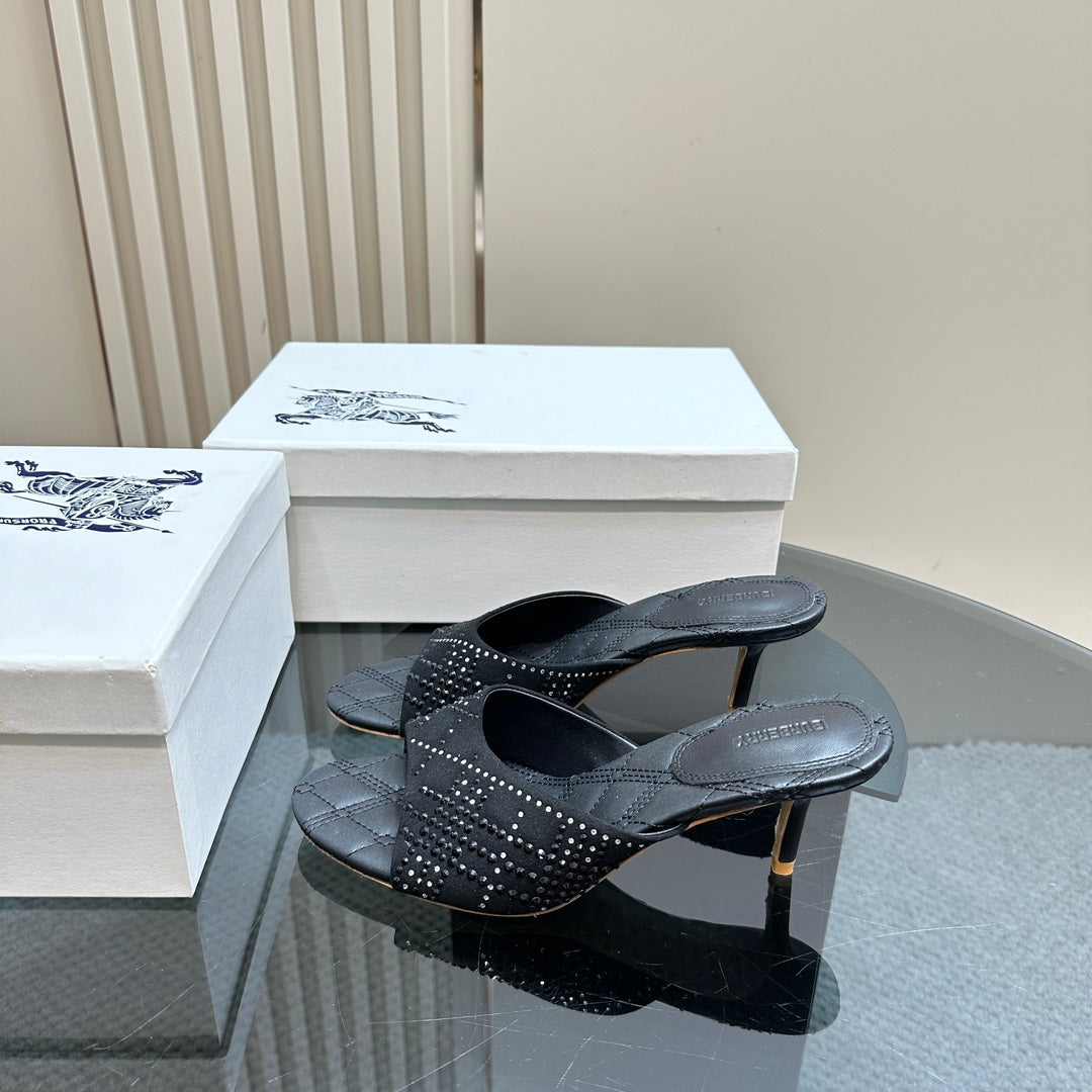 BURBERRY 26S HIGH-HEELED SANDALS 70 MM IN BLACK CALFSKIN AND SUEDE