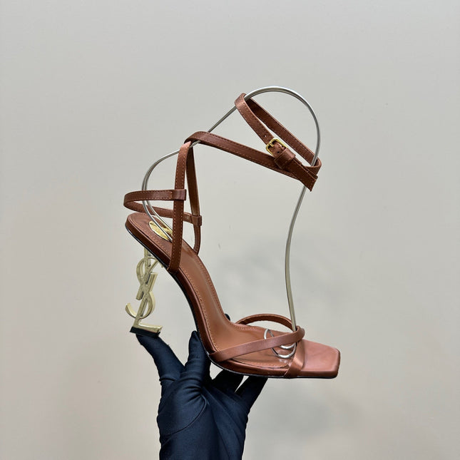 OPYUM HIGH SANDALS IN BROWN SILK