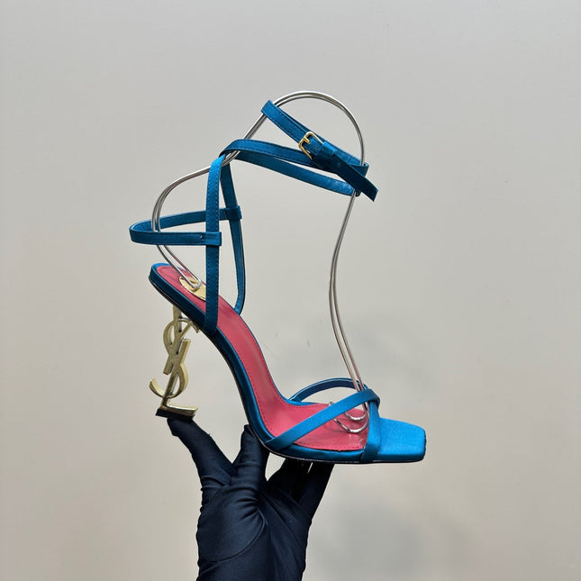 OPYUM HIGH SANDALS IN DUCK BLUEE SILK