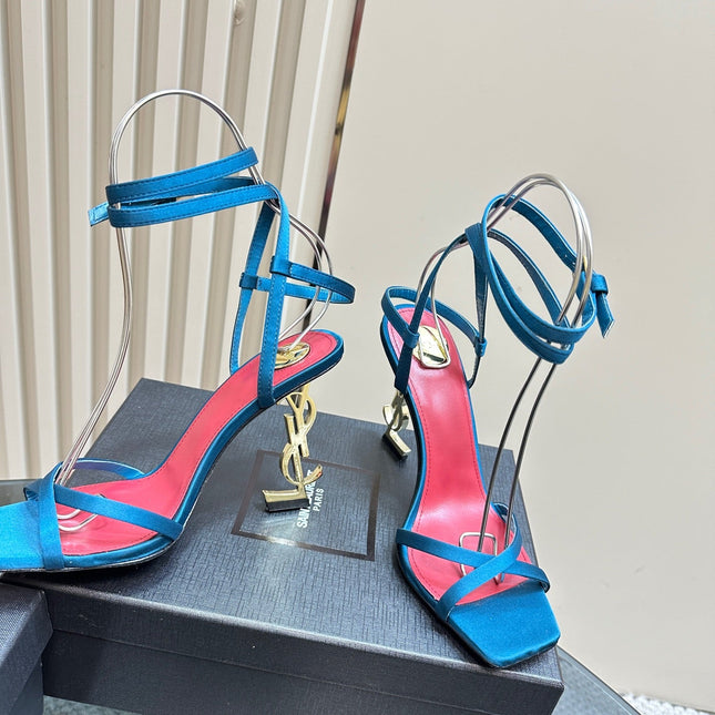 OPYUM HIGH SANDALS IN DUCK BLUEE SILK
