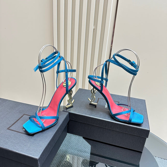 OPYUM HIGH SANDALS IN DUCK BLUEE SILK