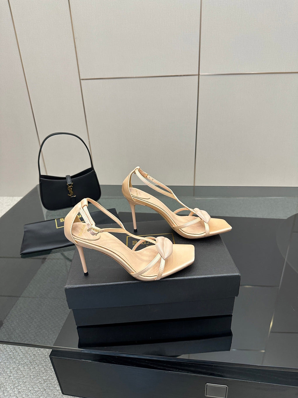 BALMAIN 25S LIPS SANDALS 10 IN BLUSH BEIGE SATIN