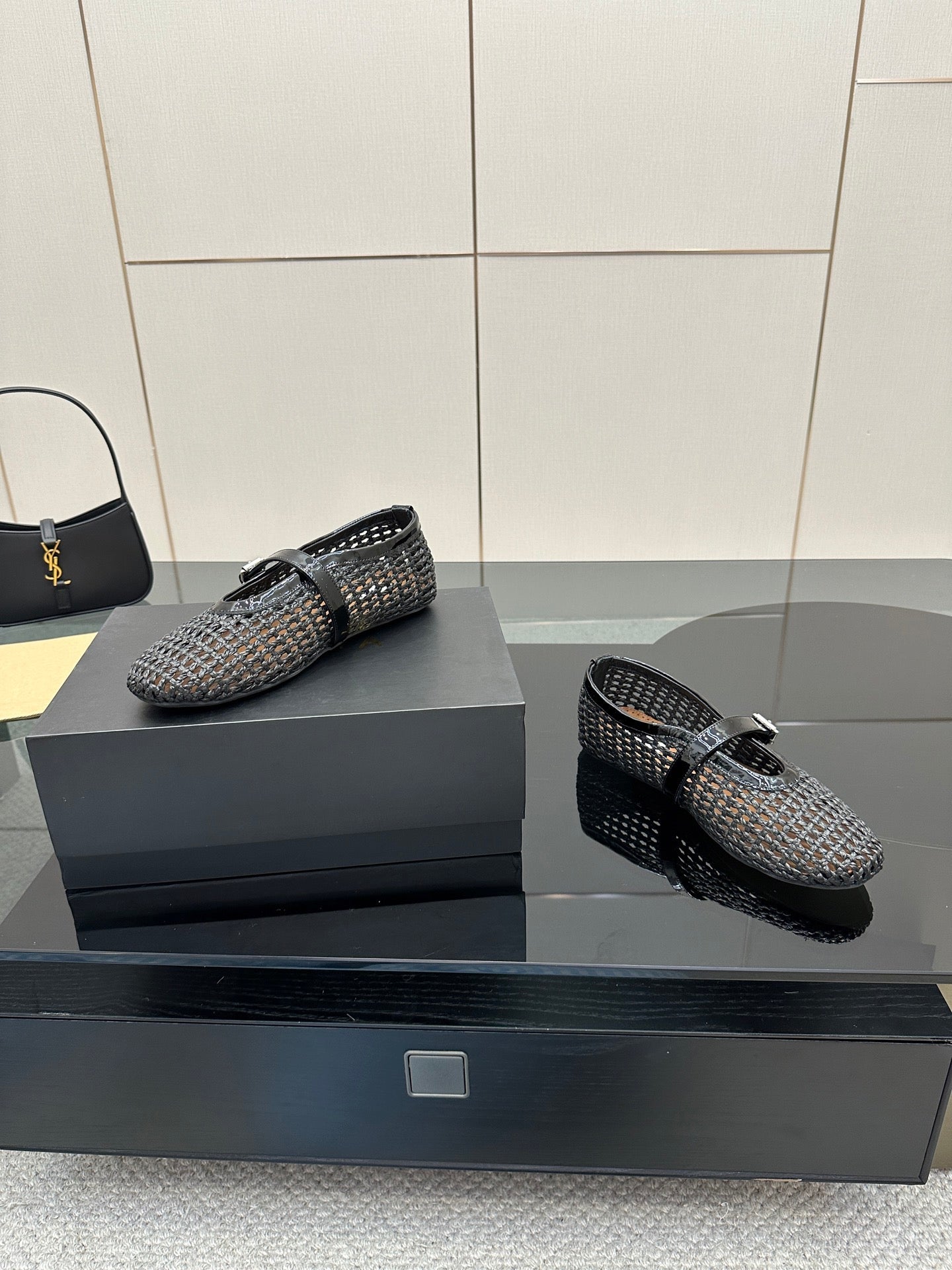 ALAIA MARY JANE FLAT 25S IN BLACK WOVEN MESH
