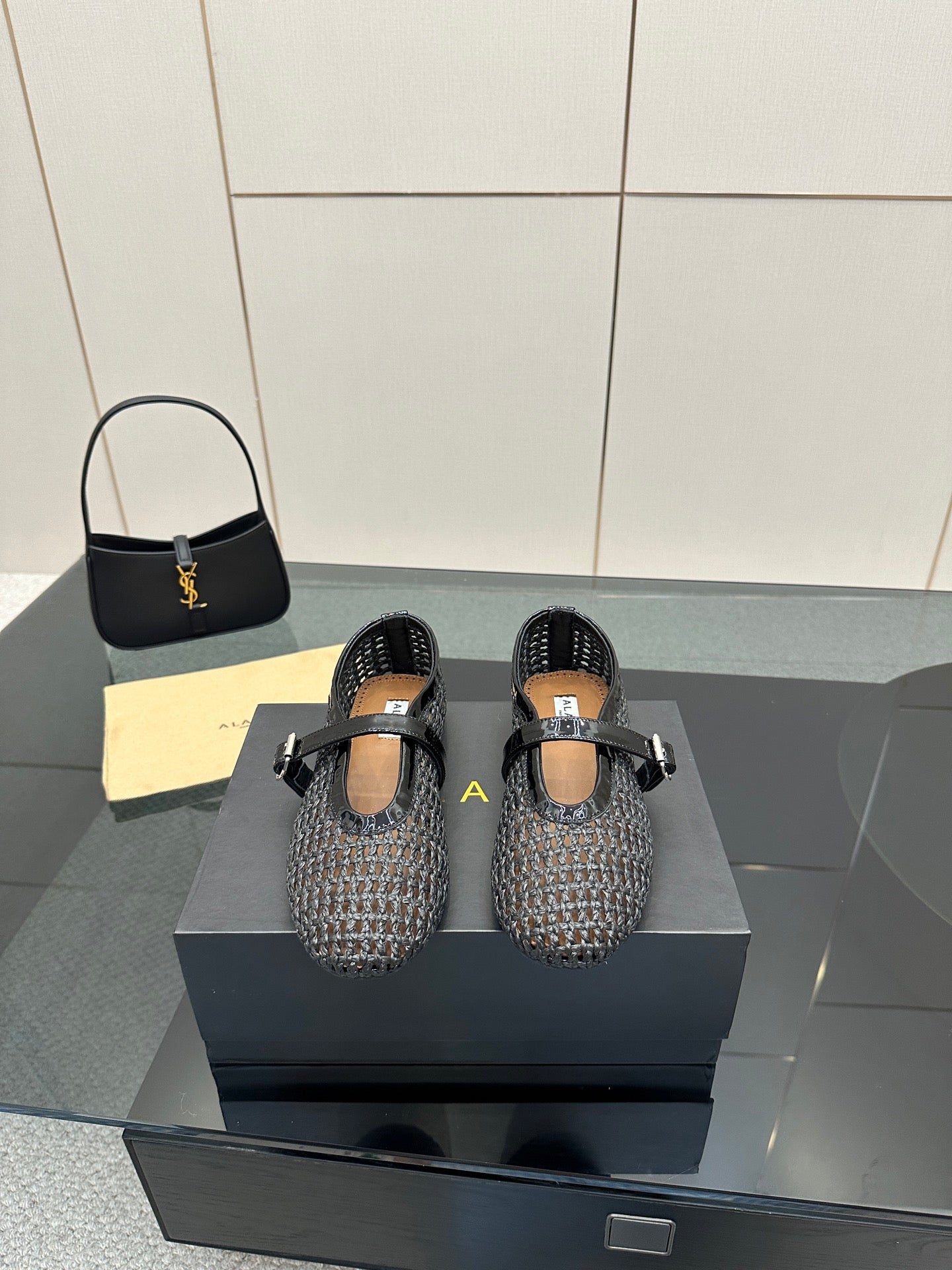 ALAIA MARY JANE FLAT 25S IN BLACK WOVEN MESH