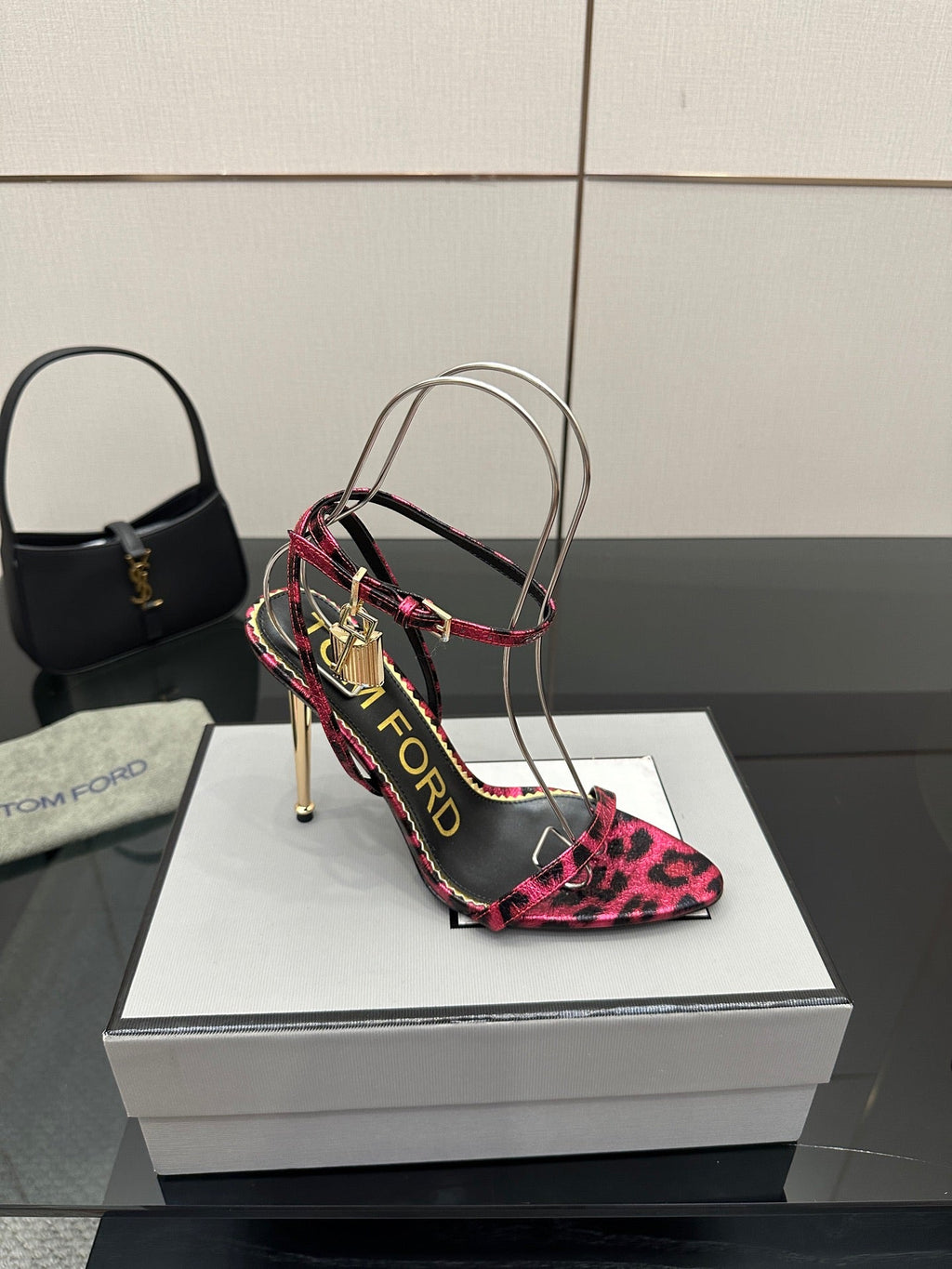 TOM FORD 26S HEELED SANDALS 100 MM IN LEOPARD PRINT CALFSKIN STYLE 5