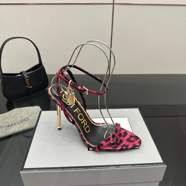 TOM FORD 26S HEELED SANDALS 100 MM IN LEOPARD PRINT CALFSKIN STYLE 5