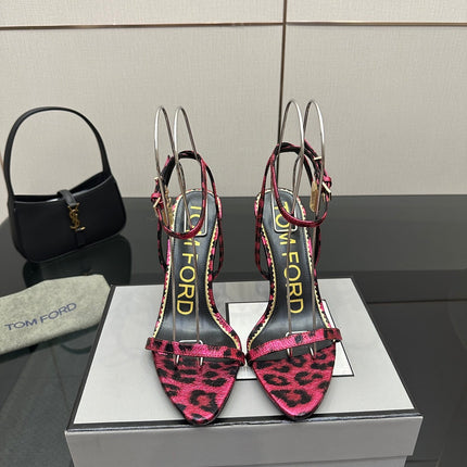 TOM FORD 26S HEELED SANDALS 100 MM IN LEOPARD PRINT CALFSKIN STYLE 5