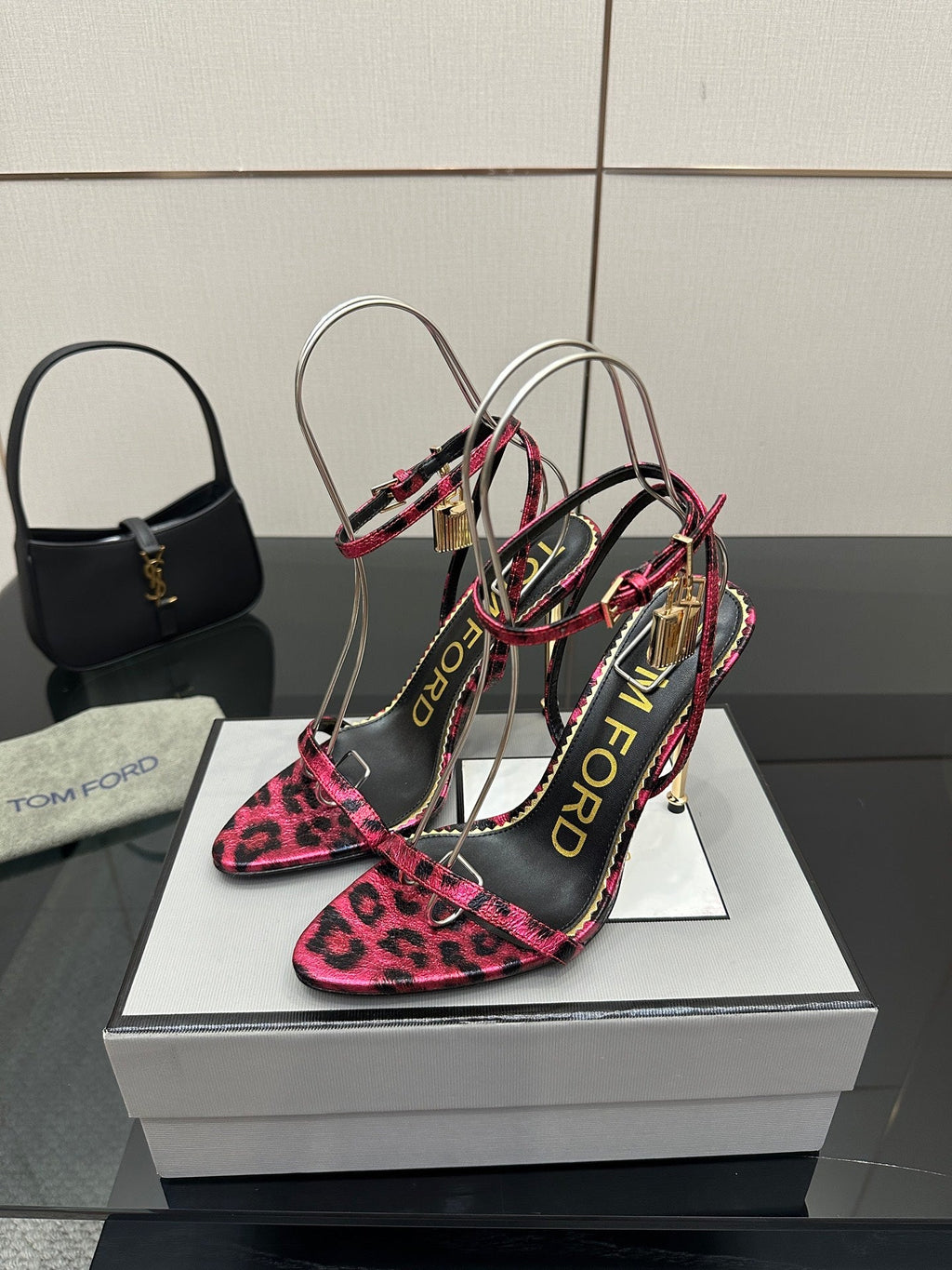 TOM FORD 26S HEELED SANDALS 100 MM IN LEOPARD PRINT CALFSKIN STYLE 5